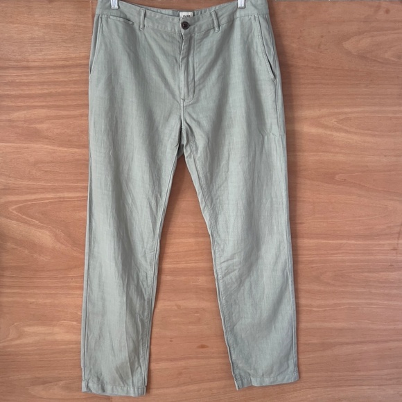 FLINT & TINDER straight fit cotton linen pants men's size 33x32 green casual - Picture 1 of 8